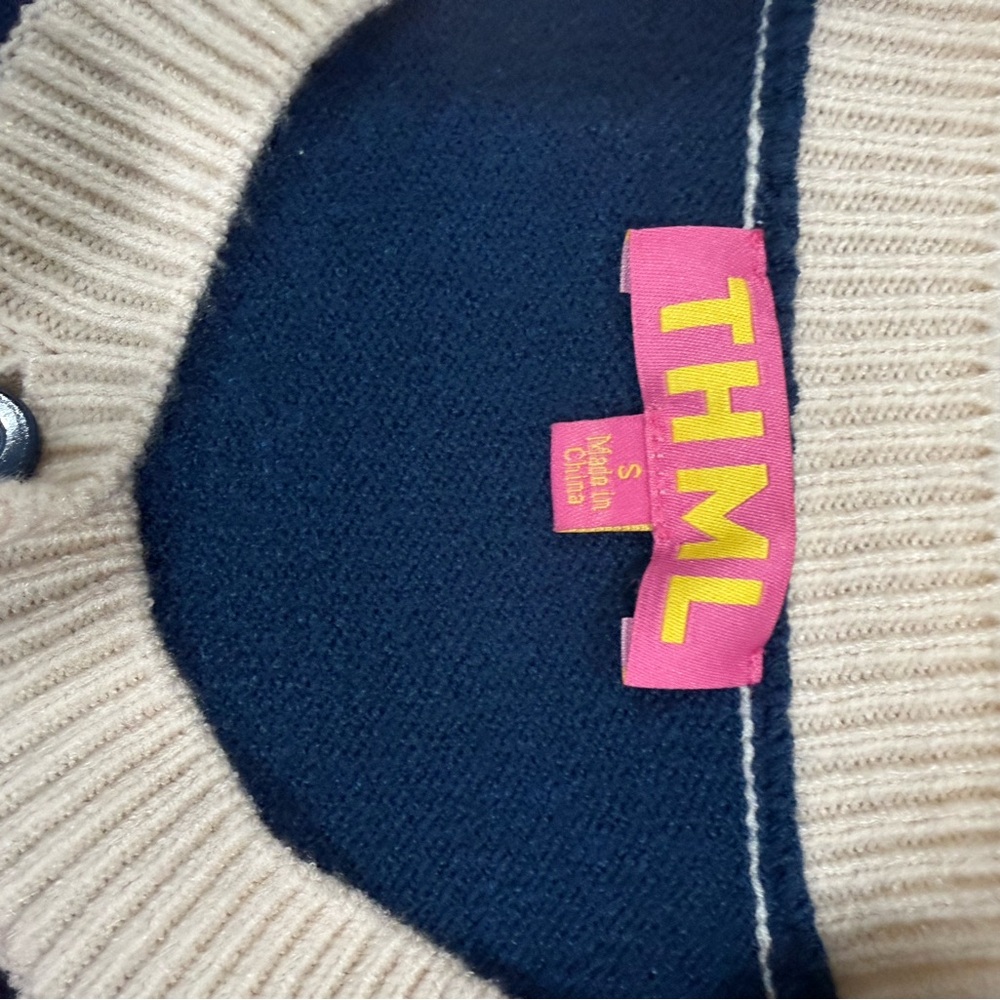 THML Navy and Cream Cardigan with Red Trim - Picture 4 of 4